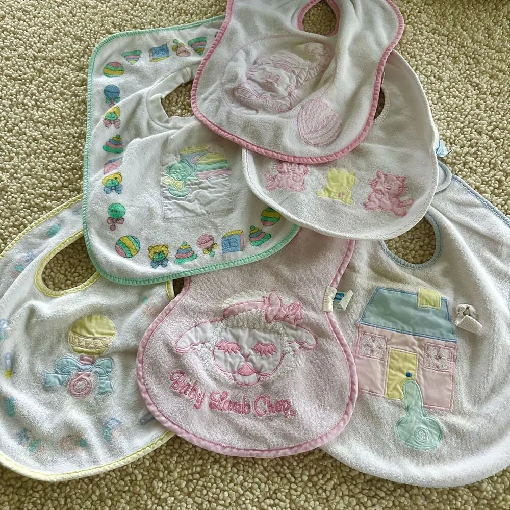 Set of 6 Vintage Baby Pastel Toddler Bibs Colorful VTG 90s